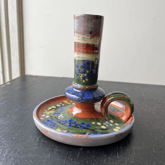 Hand-Painted Folk Art Pottery Candle Holder – Boho Cottagecore Studio Ceramic - Picture 8 of 10